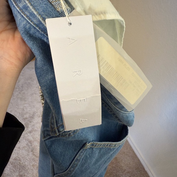 AREA Blue Crystal Heart Cutout Cropped Jeans - Picture 15 of 15